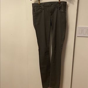 Dark forest green low rise jeans. Long,  super skinny and slightly stretchy.